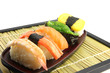 The seafoods Sushi on the dish.