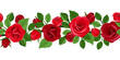 Horizontal seamless background with red roses. Vector.