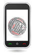 mobile phone with globe word cloud