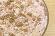 Eton Mess, made from broken meringue, sprinkled with chocolate