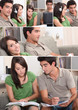 Montage of couple relaxing in their front room