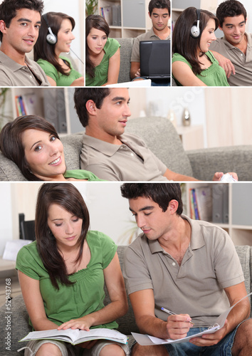 Photo: Montage of couple relaxing in their front room Montage of couple relaxing in their front room