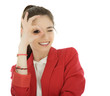 Portrait of businesswoman in red suit isolated on white backgrou