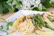 Foto: Spaghetti mit Sommergemüse und Hähnchenstreifen Spaghetti mit Sommergemüse und Hähnchenstreifen