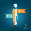 Vector: Creative Template with pencil ribbon banner isometric style / ca Creative Template with pencil ribbon banner isometric style / ca