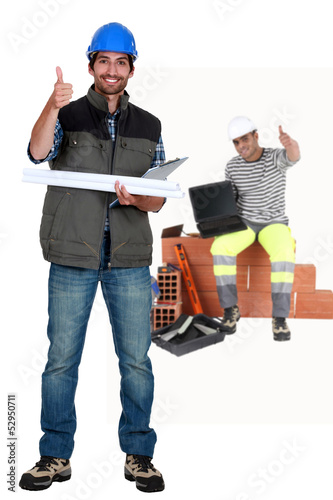 Photo: Thumbs up from a construction team Thumbs up from a construction team