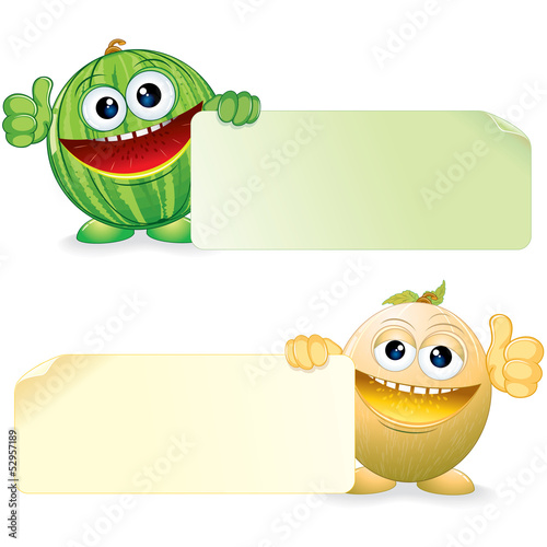Vector: Watermelon and Melon. Vector Cartoon Illustration Watermelon and Melon. Vector Cartoon Illustration