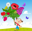 Vektor: girl with a bouquet of flowers girl with a bouquet of flowers