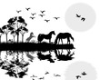Vector: Wild horses on beautiful landscape Wild horses on beautiful landscape