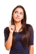 Mix race woman pointing up