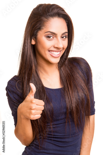 Photo: Beautiful mix race woman showing thumbs up Beautiful mix race woman showing thumbs up