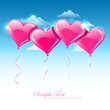 Vector illustration of heart shaped balloons upon a blue sky