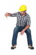 Construction worker pointing down