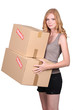 Photo: Young girl with two cartons Young girl with two cartons