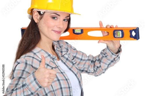 Photo: carpenter with spirit level carpenter with spirit level