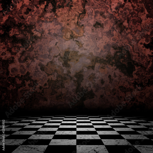 Illustration: Old room with checkerd floor Old room with checkerd floor