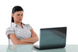 Angry woman sat in front of laptop