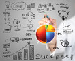 Businessman writing pie chart with any process in business work