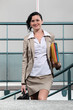 Businesswoman arriving at work