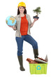 Cute brunette apprentice holding globe
