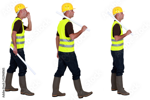 Photo: Three profile images of a workman in a reflective vest Three profile images of a workman in a reflective vest