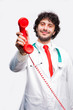 doctor showing a classic telephone reciver