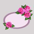 Gift card with realistic roses flowers and ornated frame