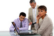 young businesswoman with laptop and male colleagues