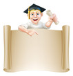 Graduate and scroll banner sign