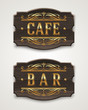 Vector: Vintage wooden signs for cafe and bar with golden lettering Vintage wooden signs for cafe and bar with golden lettering