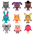 Vector: Set of cute animals Set of cute animals