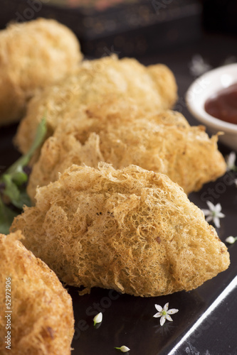 Photo: Lacy Taro Puffs with Pork Filling. Non sharpen file Lacy Taro Puffs with Pork Filling. Non sharpen file