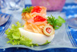 Foto: eggs with smoked salmon and red caviar eggs with smoked salmon and red caviar