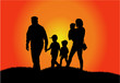 Vektor: happy family and a beautiful sunset happy family and a beautiful sunset