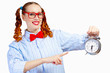 Teenager girl with alarm clock