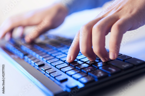 Photo: Click! Hands of a man on keyboard Click! Hands of a man on keyboard