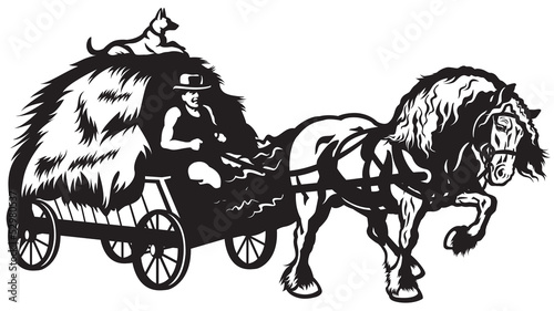Vector: rural horse drawn cart rural horse drawn cart