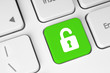 Open lock green button on the keyboard, access concept .