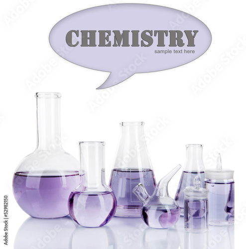 Photo: Test-tubes with light purple liquid isolated on white Test-tubes with light purple liquid isolated on white