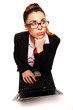 Overhead view of a thoughtful businesswoman