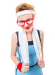 Funny fitness woman ready for gymnastick