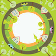 circular background with houses and trees