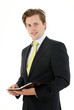 Elegant businessman holding planner or notebook