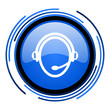 customer service circle blue glossy icon