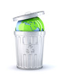 Earth globe in a recycle bin