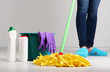 Cleaning floor in room close-up