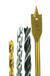 Various type of drill bits over white background
