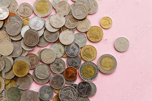 Photo: background close up of coins from Thailand background close up of coins from Thailand