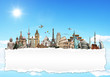 Illustration: Travel the world concept torned paper monument Travel the world concept torned paper monument