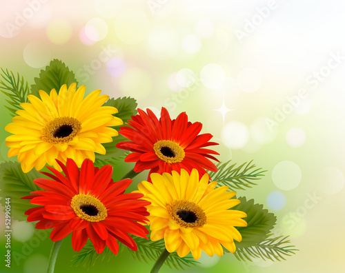 Vector: Nature background with colorful beautiful flowers. Vector illust Nature background with colorful beautiful flowers. Vector illust